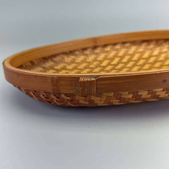 Vintage Woven Bamboo Basket Tray - Picture 6 of 8